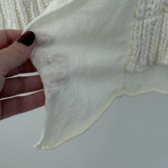 Chico's Crochet Knit Open Cream Waterfall Cardigan Sz L 2 Cotton Old Money Work - Picture 6 of 7